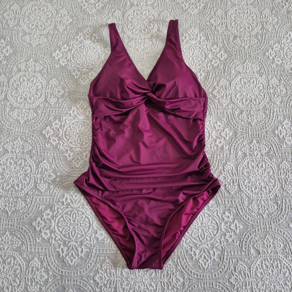 Holipick Womens One Piece Swimsuit Burgundy Ruched Tummy Control Twist Front L